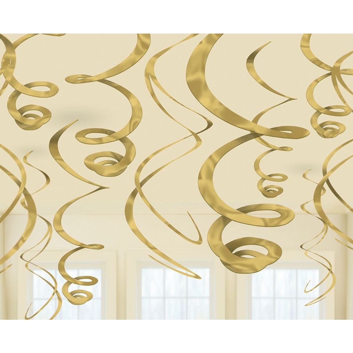 12 Pack Plastic Swirl Decorations - Gold