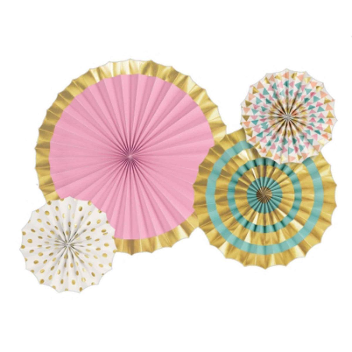 4 Pack Foil Hot Stamped Pastel Paper Fan Hanging Decorations