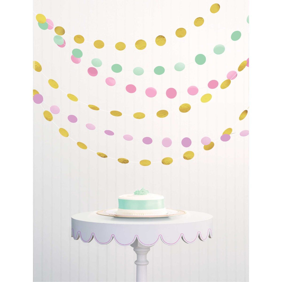 6 Pack Pastel String Circle Garland Decorations - Multicoloured