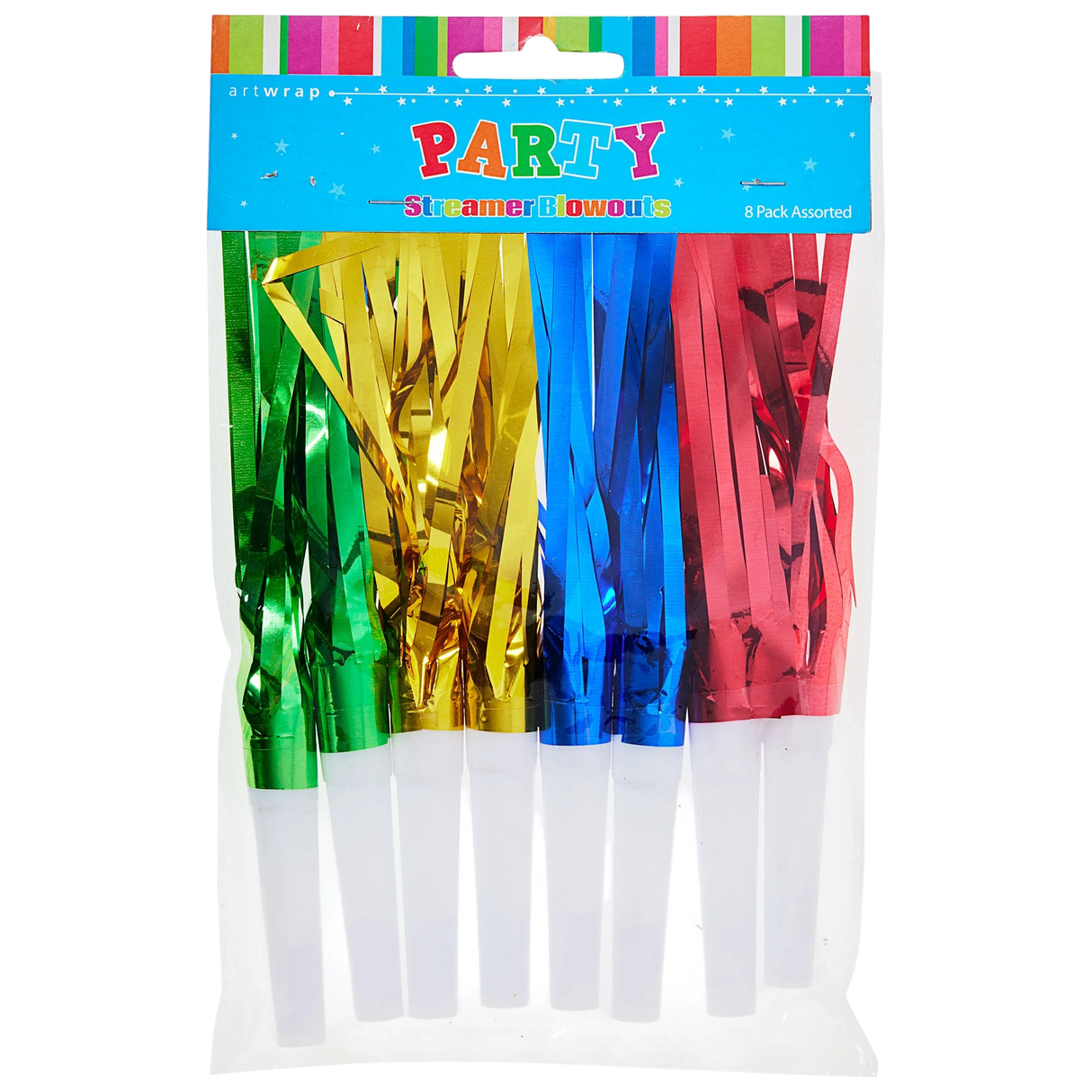 Rainbow Streamer Party Horns - Pk 8