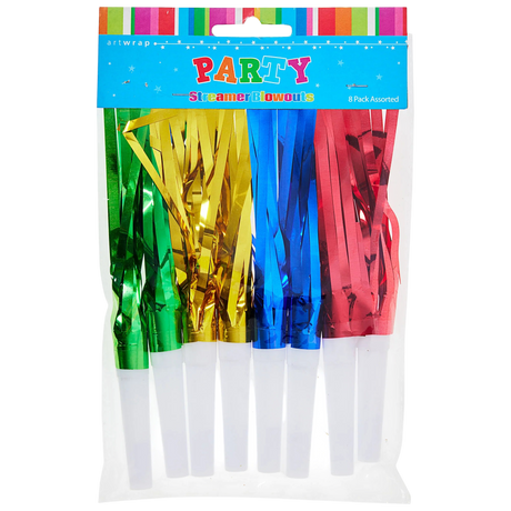 Rainbow Streamer Party Horns - Pk 8