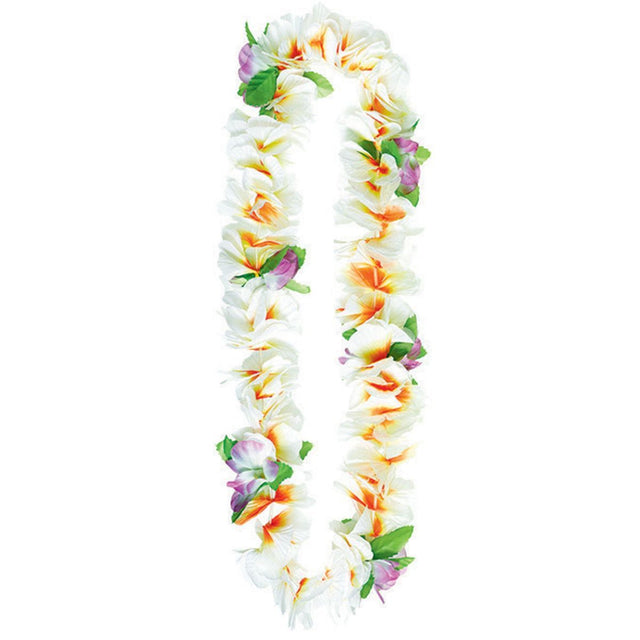 Hawaiian Fabric Flower Neck Lei 100cm - White Multicoloured