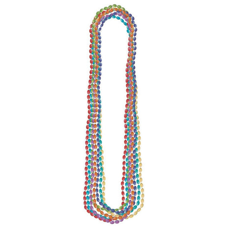 8 Pack Metallic Bead Necklace - Rainbow Multicoloured
