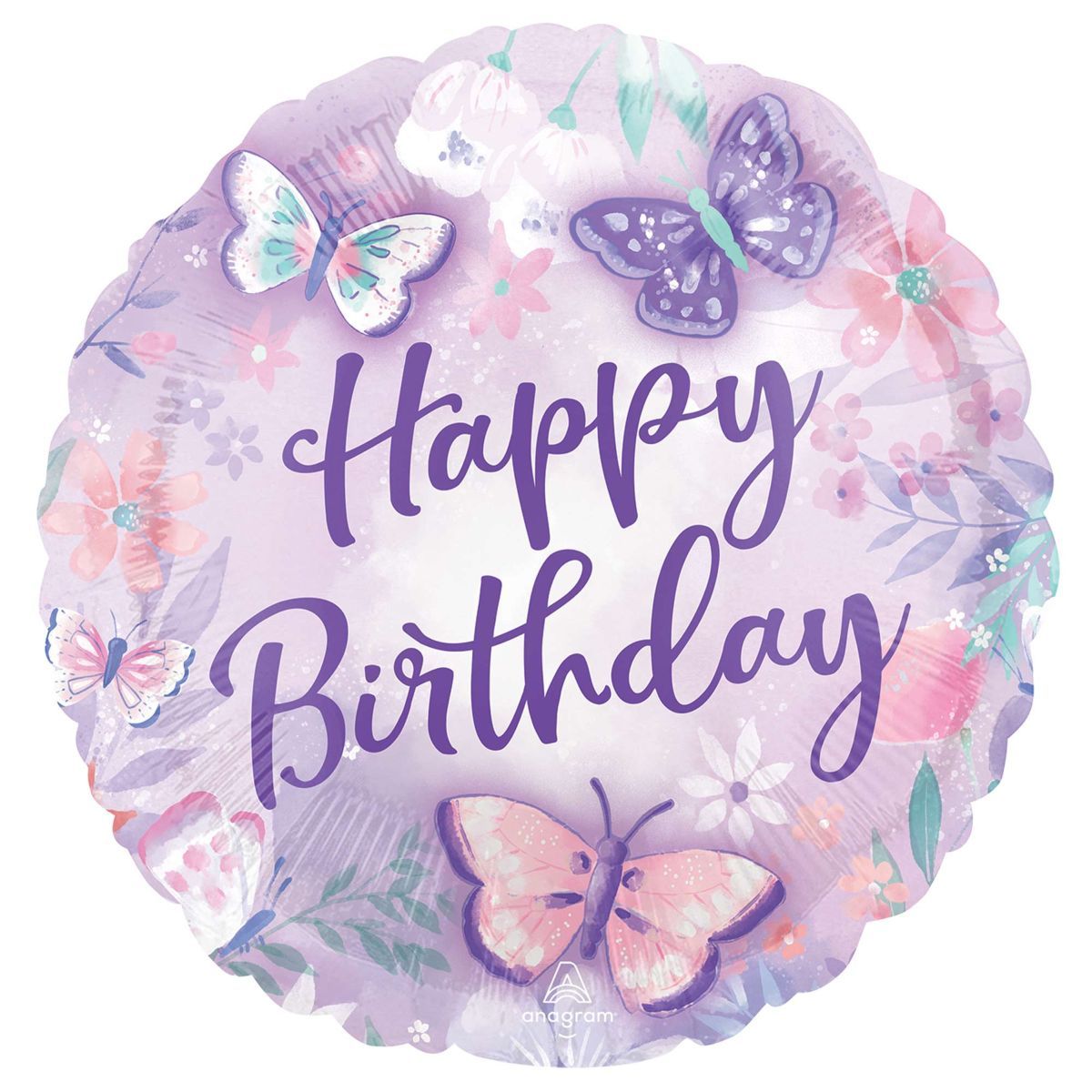 45cm Happy Birthday Butterfly Foil Balloon - Purple