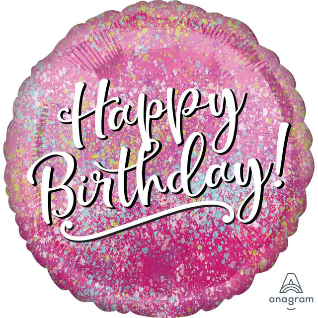 45cm Happy Birthday Foil Balloon - Hot Pink Cheetah Print