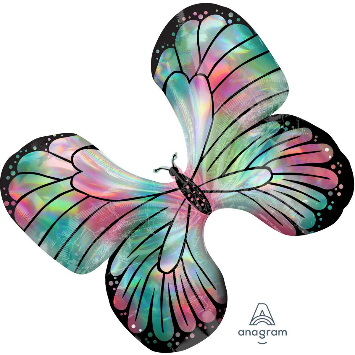 Holographic Iridescent Teal and Pink Butterfly SuperShape Foil Balloon - 73cm x 76cm