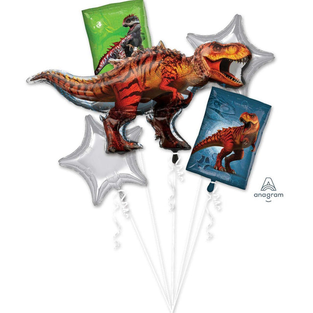 5 Piece Jurassic World Helium Foil Balloon Bouquet - Multicoloured