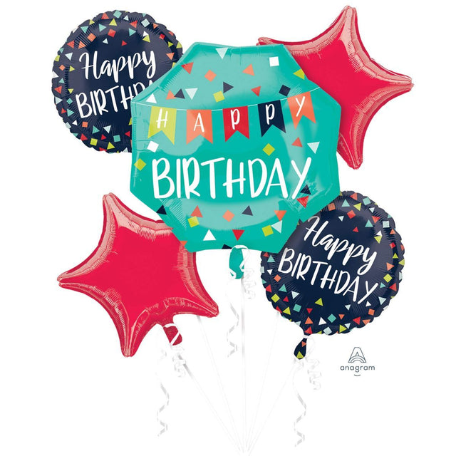 3 Piece Happy Birthday Helium Foil Balloon Bouquet - Multicoloured