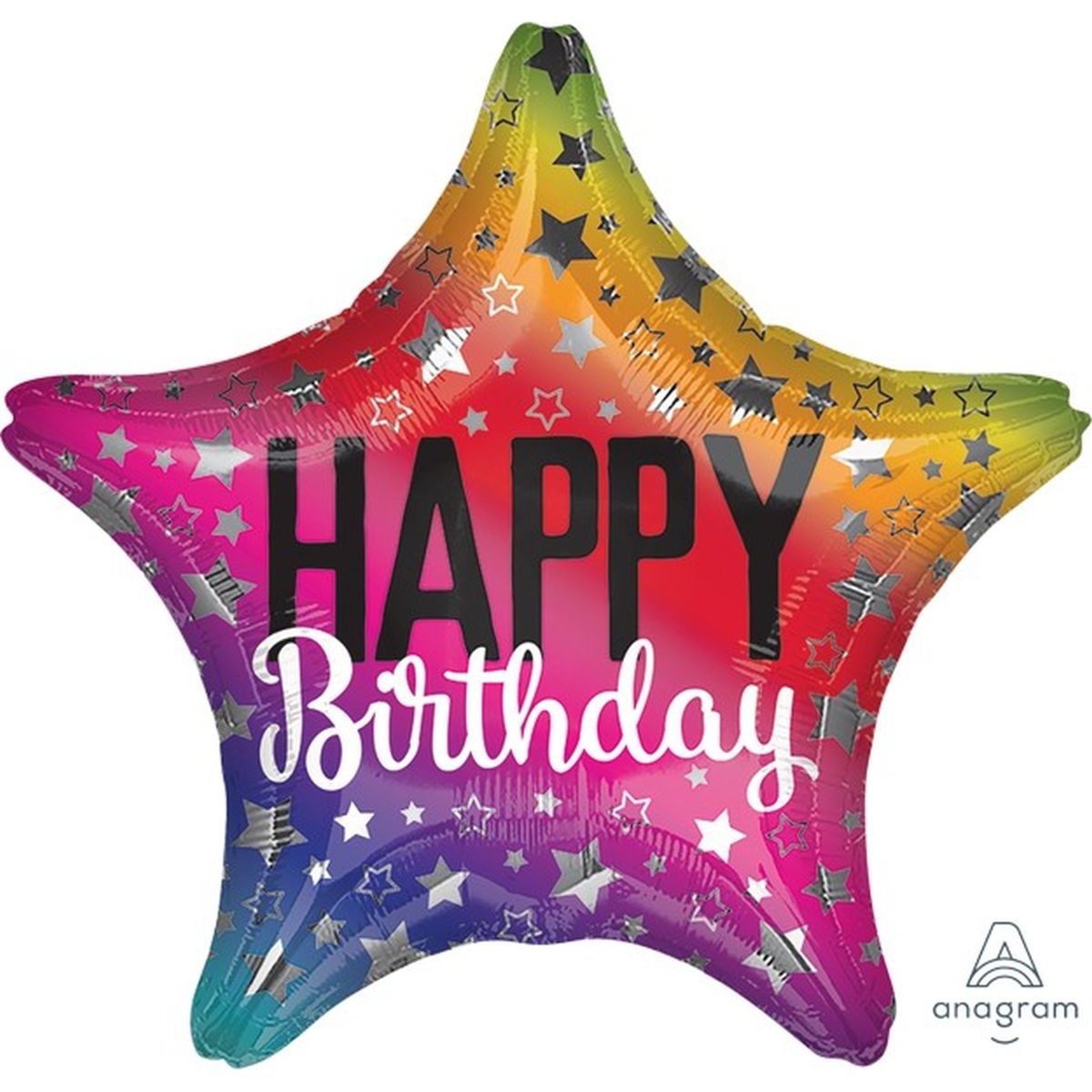 45cm Rainbow Star Happy Birthday Foil Balloon - Multicoloured