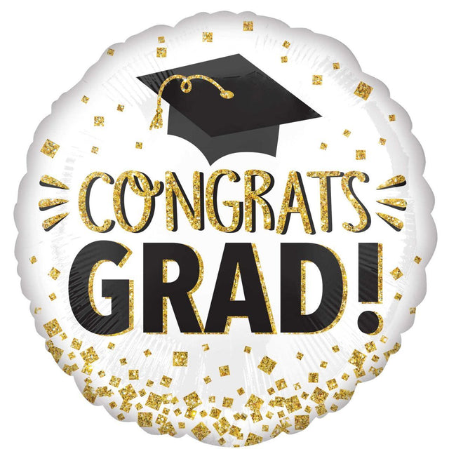 45cm Congrats Grad Foil Balloon - Gold Glitter