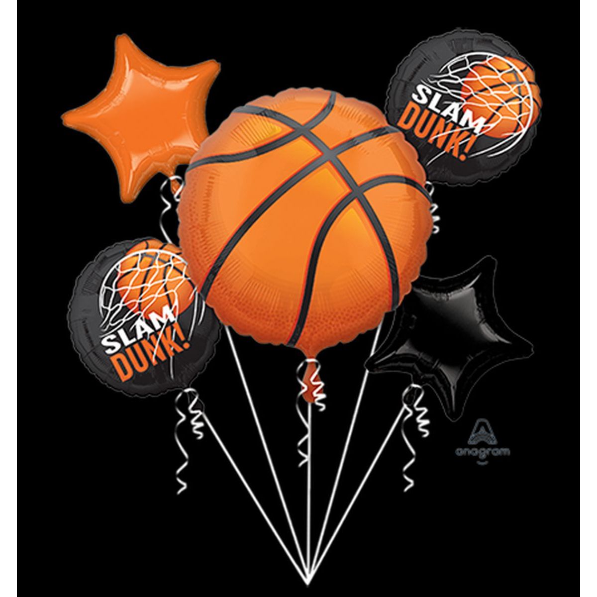 5 Piece Slam Dunk Basketball Foil Balloon Bouquet - Multicoloured