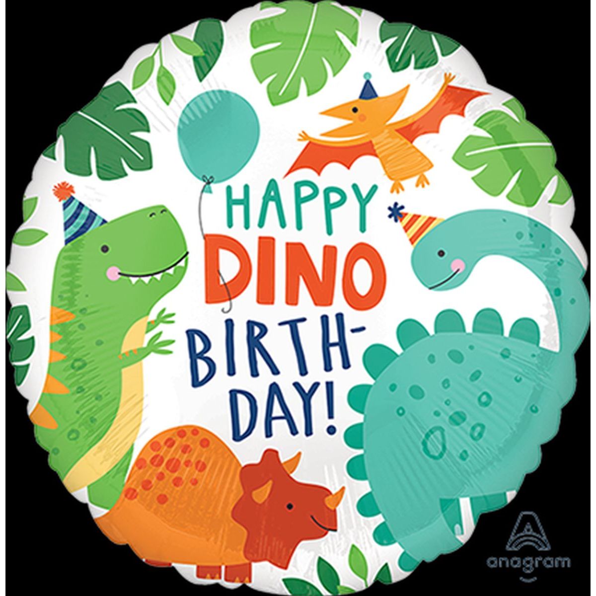 45cm Happy Dino Birthday Foil Balloon - Multicoloured