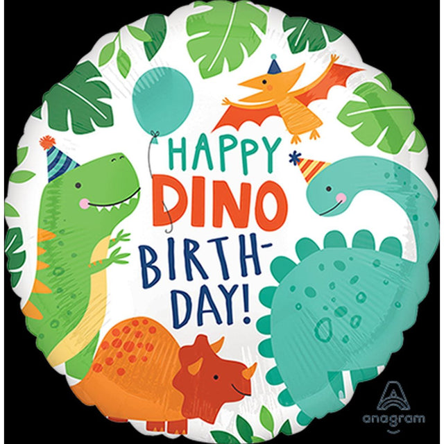 45cm Happy Dino Birthday Foil Balloon - Multicoloured