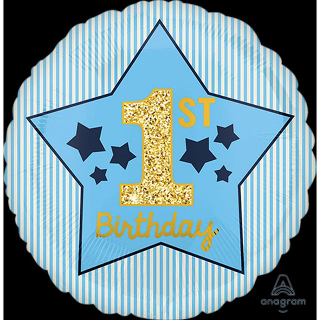 45cm 1st Birthday Boy Foil Balloon - Blue and Gold