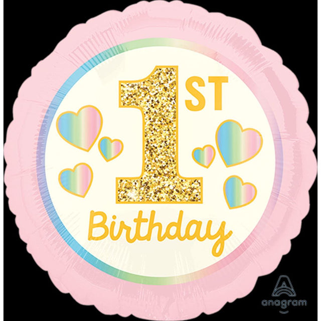 45cm Pink and Gold 1st Birthday Foil Balloon
