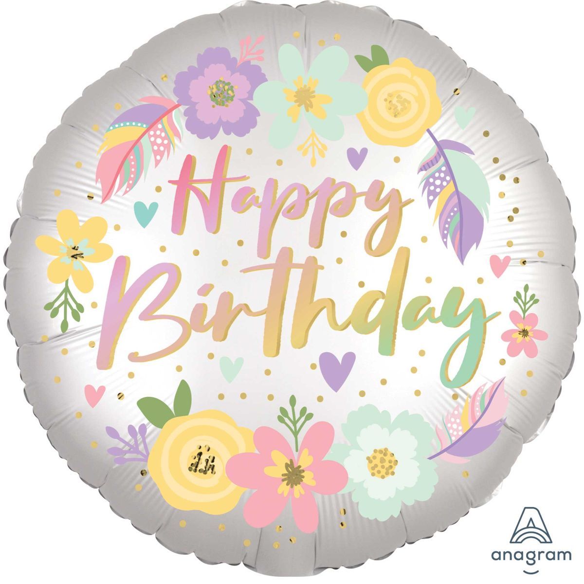 45cm Happy Birthday Satin Foil Balloon - Boho Floral