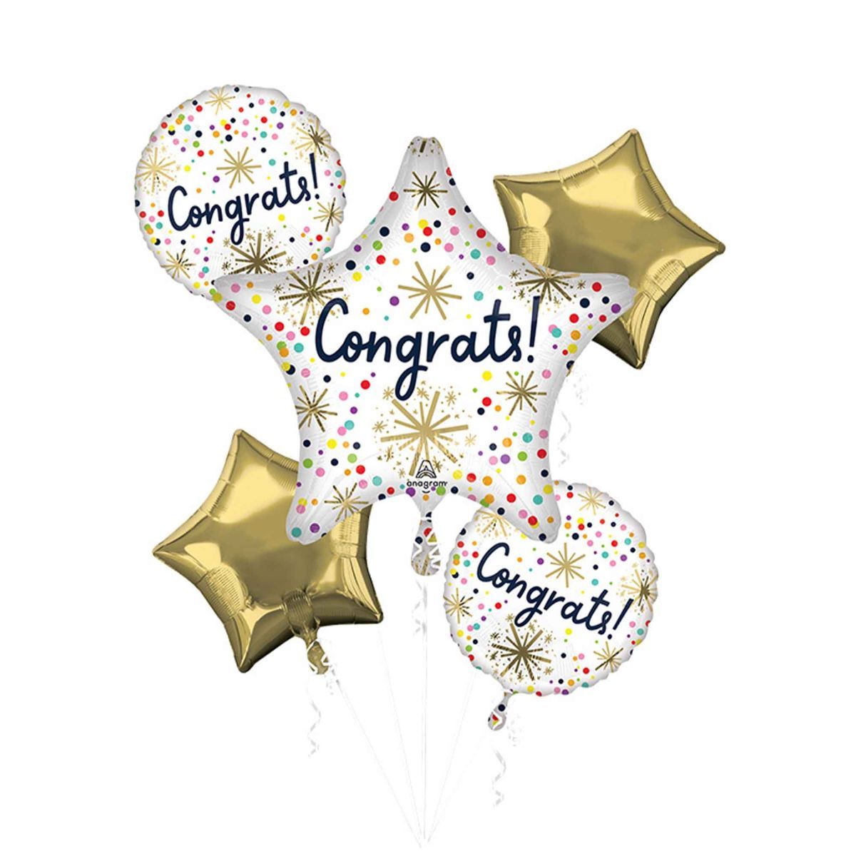 5 Piece Foil Balloon Bouquet - Congrats Confetti