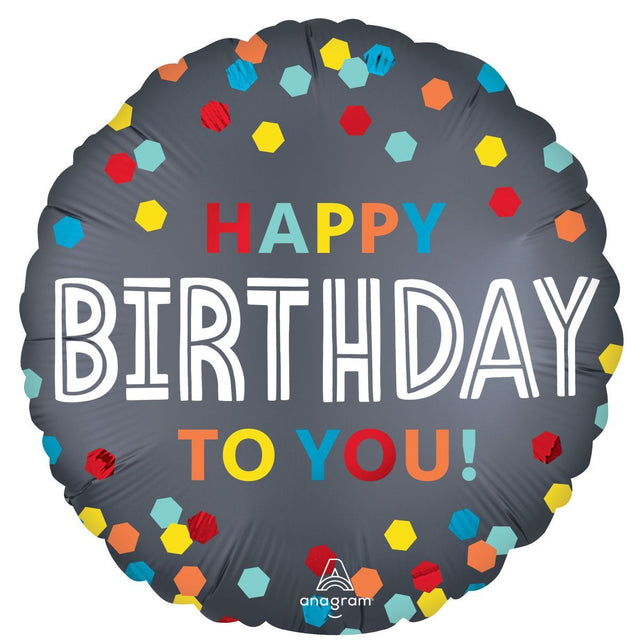45cm Satin Foil Round Birthday Balloon - Confetti Burst
