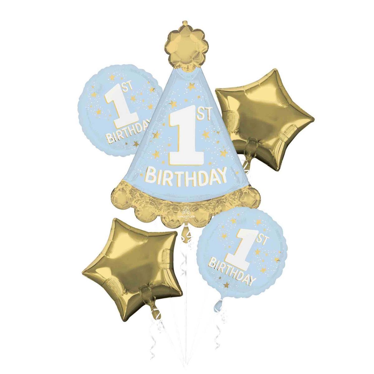 5 Piece Little Mister One-derful Helium Foil Balloon Bouquet - Multicoloured