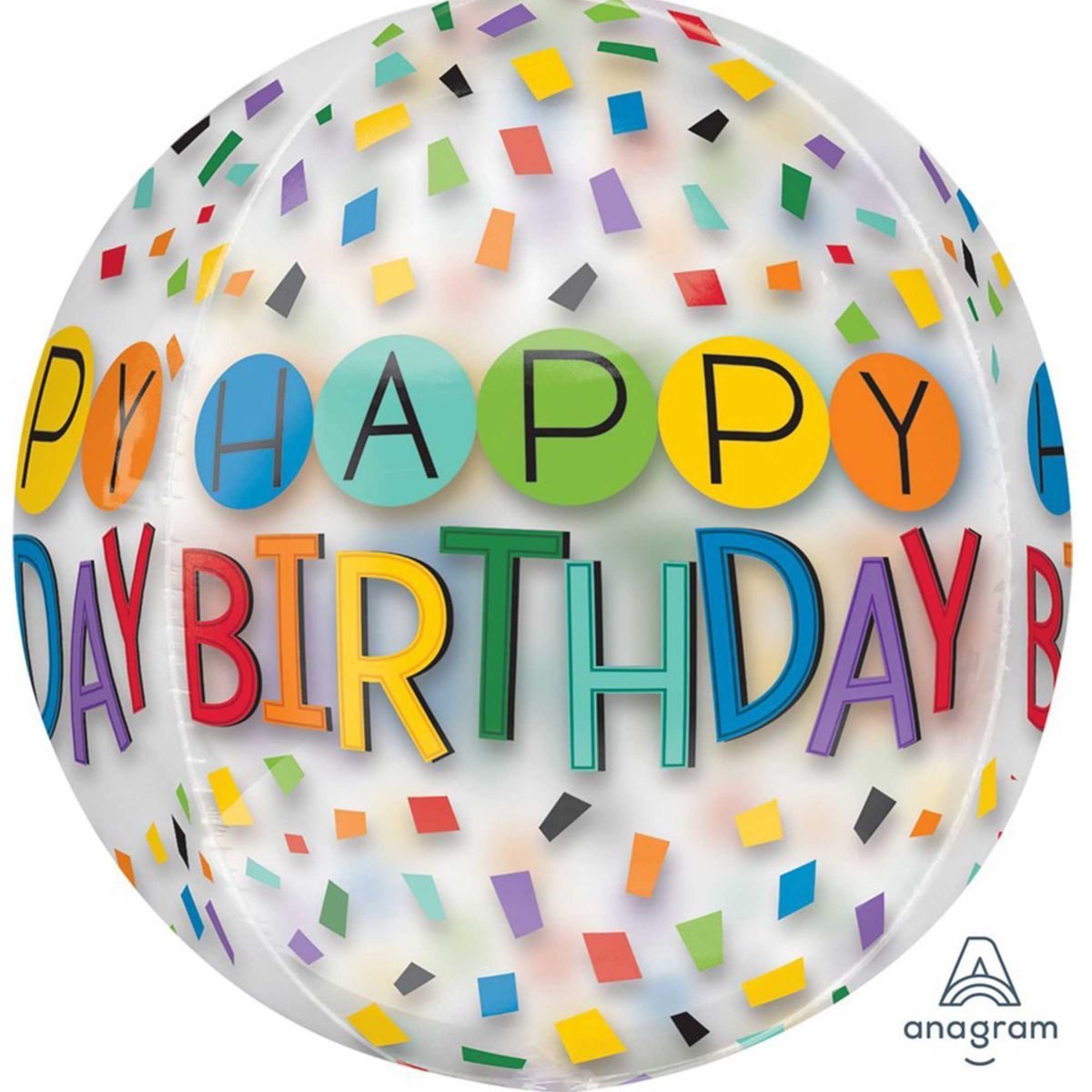 Orbz XL Happy Birthday Rainbow Clear Foil Balloon 40cm