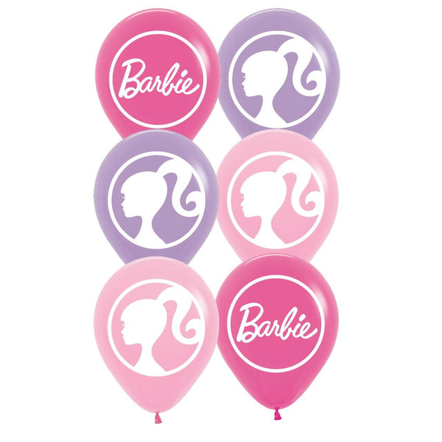 6 Pack Barbie 30cm Latex Balloons - Multicoloured