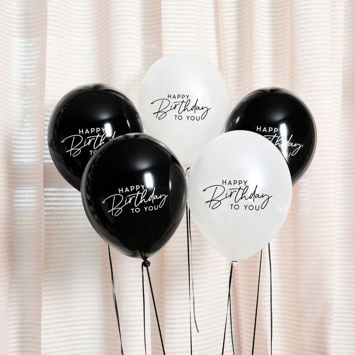 5 Pack 'Happy Birthday' 30cm Latex Balloons - Black and White