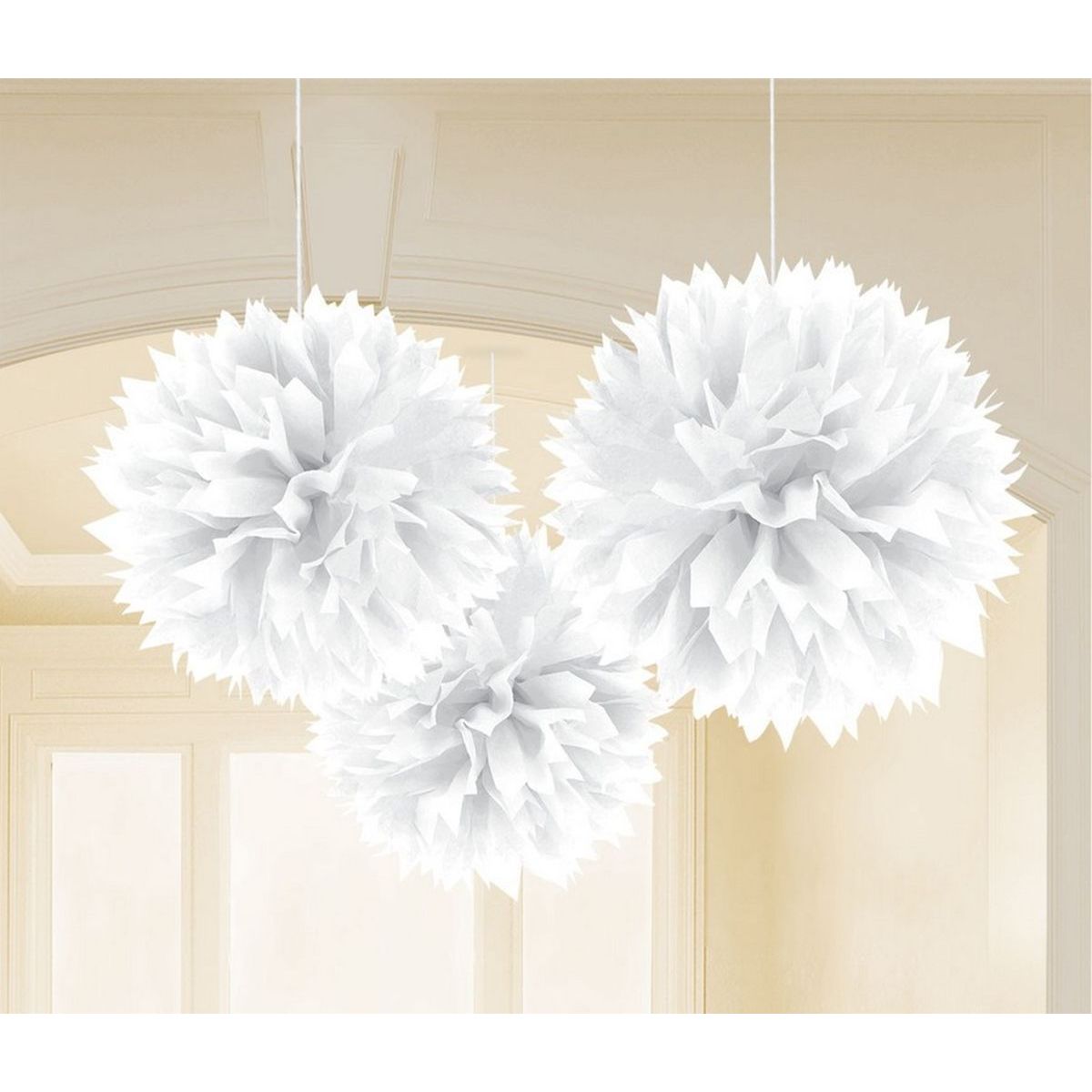 3 Pack Tissue Paper Pom Pom Decorations - White