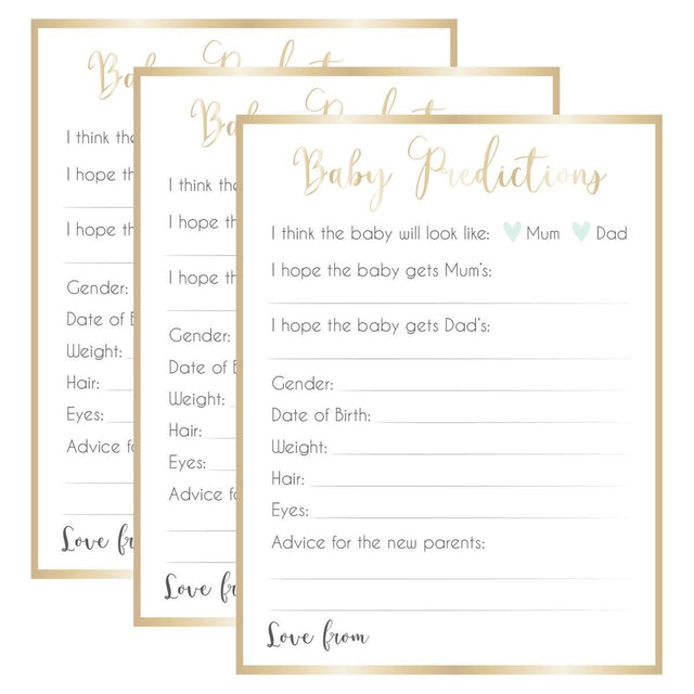 8 Pack Baby Shower Prediction Game Sheets - White