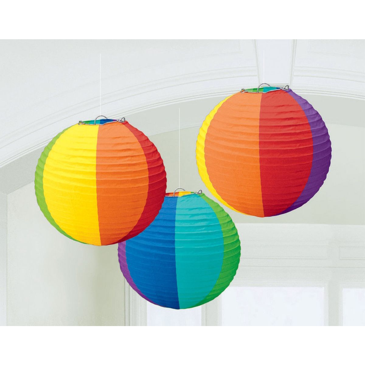 3 Pack Round Paper Lanterns - Rainbow