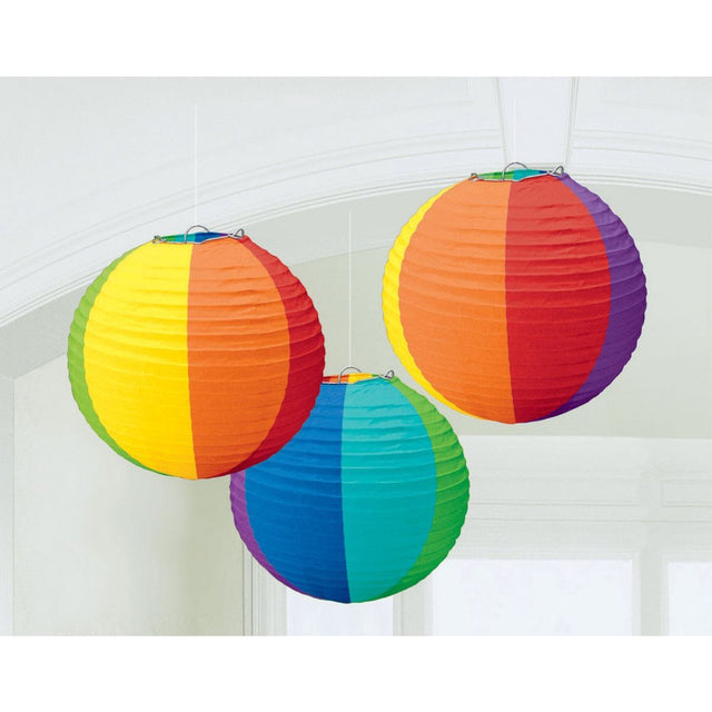 3 Pack Round Paper Lanterns - Rainbow