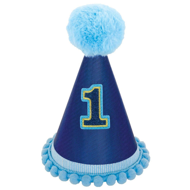 1st Birthday Boy Glitter Cone Hat - Blue