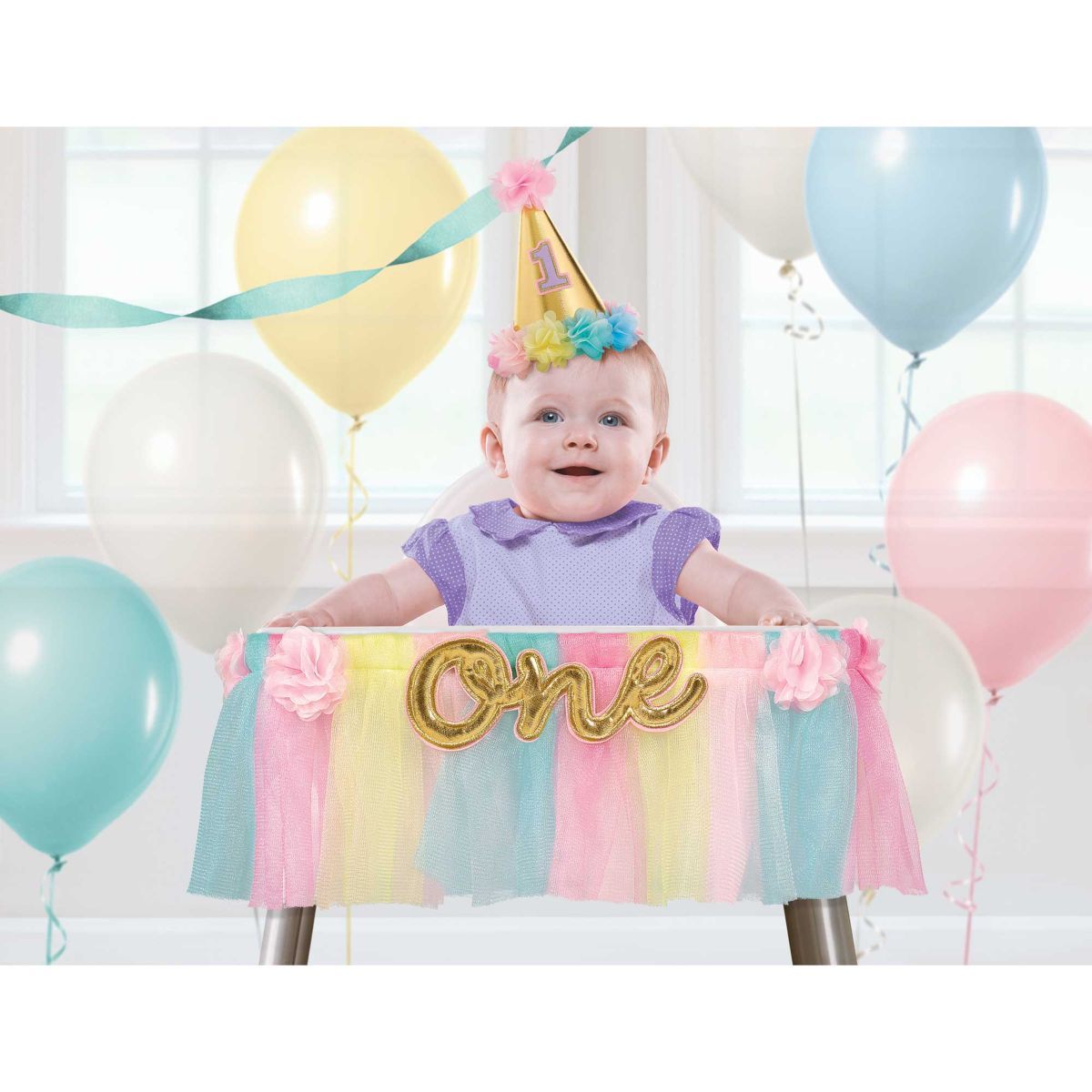 1st Birthday Girl Deluxe High Chair Decoration - Pink