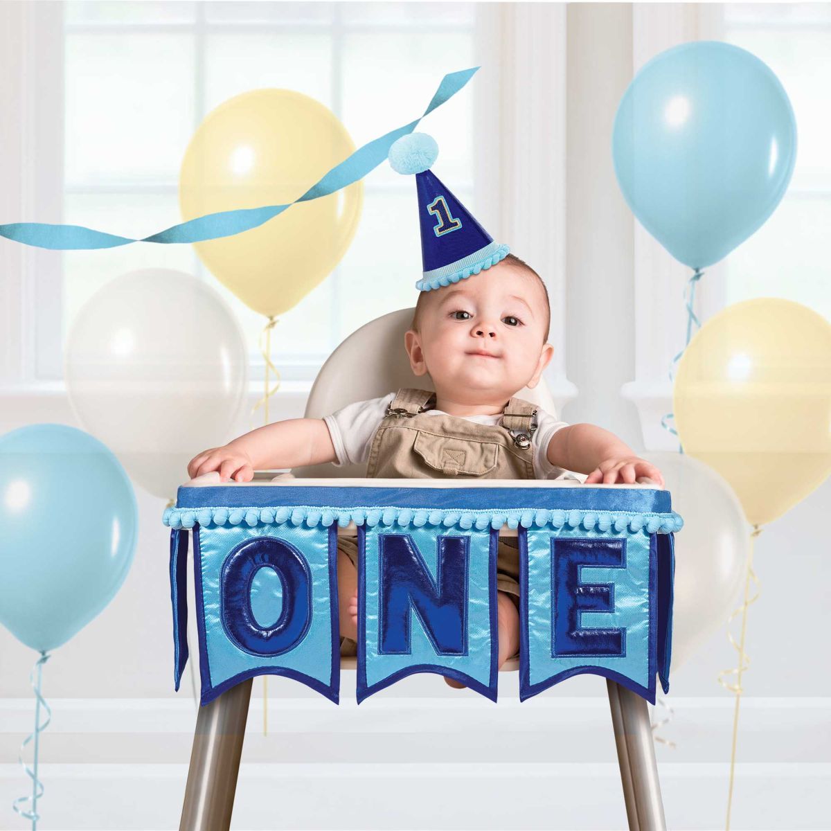 1st Birthday Boy Deluxe High Chair Decoration - Blue