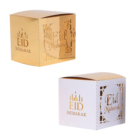 4 Pack 5x5cm Eid Mubarak Sweet Box - Assorted Gold and White - Red Dot