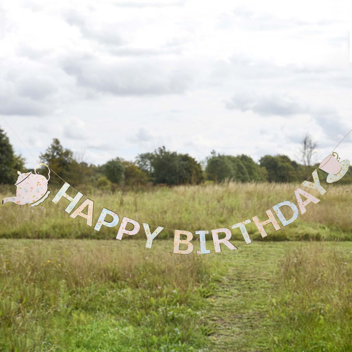 Ditsy Floral Tea Party Happy Birthday Card Banner 2.5m
