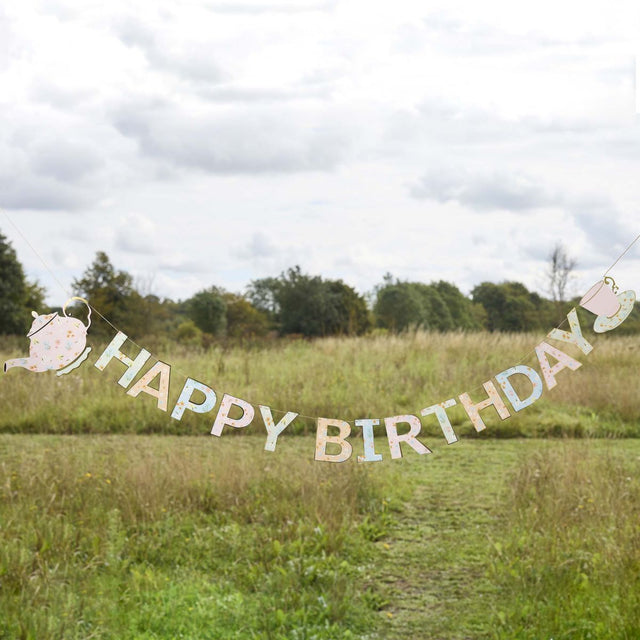 Ditsy Floral Tea Party Happy Birthday Card Banner 2.5m