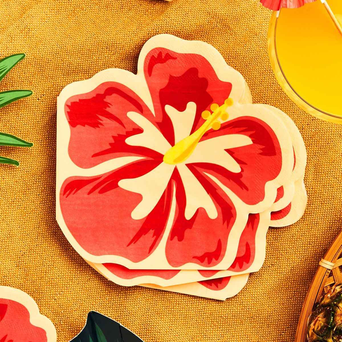 16 Pack Tropical Flower Lunch Napkins - Multicoloured
