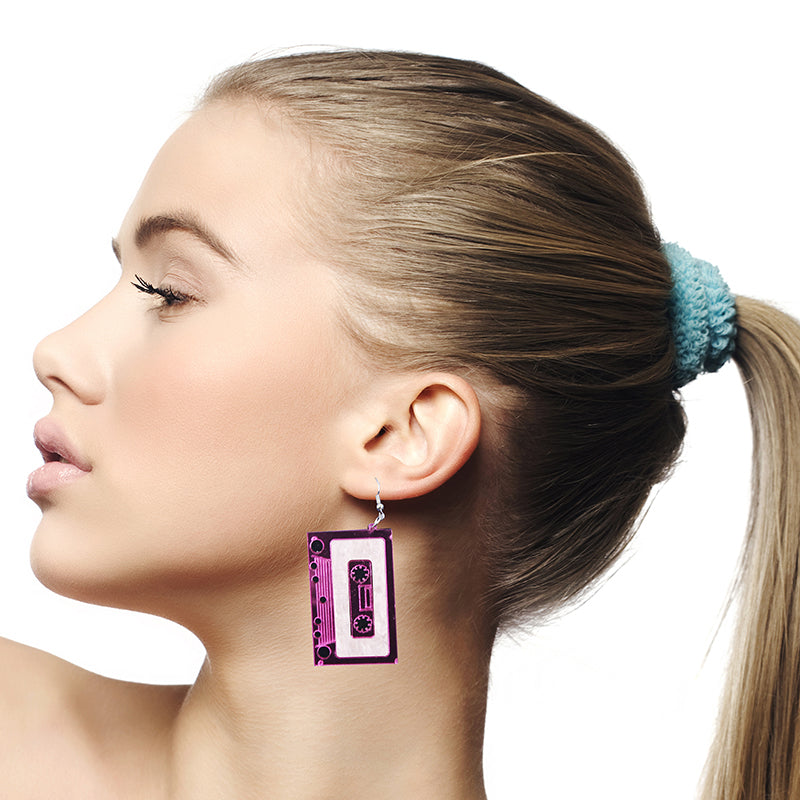 Retro Cassette Tape Earrings - Pink and Yellow - PARTY PLANET