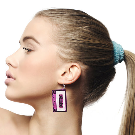Retro Cassette Tape Earrings - Pink and Yellow - PARTY PLANET