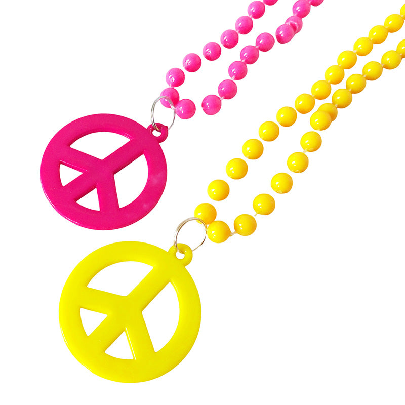 Beaded Peace Sign Necklace - Assorted - PARTY PLANET