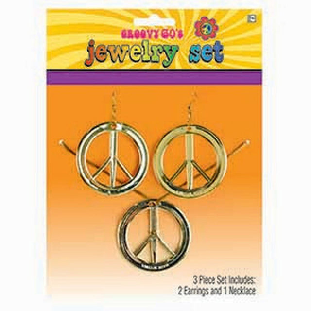 3 Piece Peace Sign Costume Jewellery Set - Multicoloured