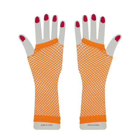 Fishnet Gloves - Orange - PARTY PLANET