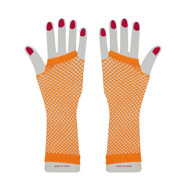 Fishnet Gloves - Orange - PARTY PLANET