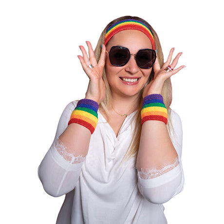 3 Pack Rainbow Headband and Wristband Set - PARTY PLANET