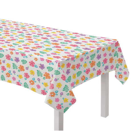 Hibiscus Flannel Backed Vinyl Tablecover 132cm x 228cm - Multicoloured