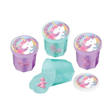 12 Pack Unicorn Glitter Putty 30g Tubs - Purple and Pink