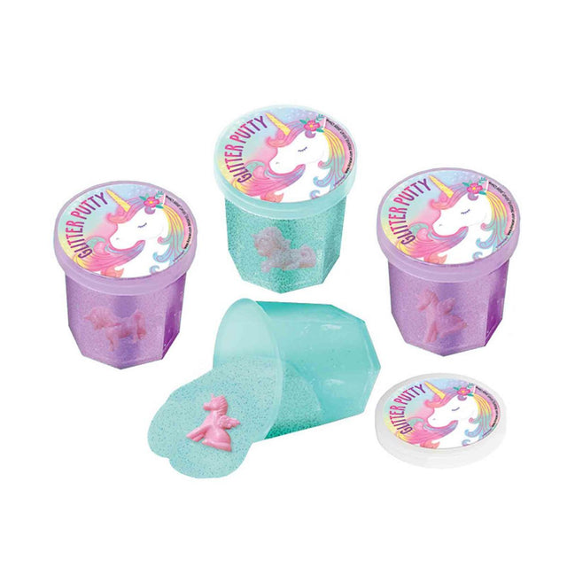 12 Pack Unicorn Glitter Putty 30g Tubs - Purple and Pink