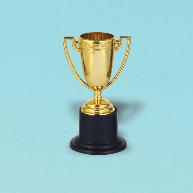 8 Pack Miniature Plastic Trophy Favour Pack - Gold