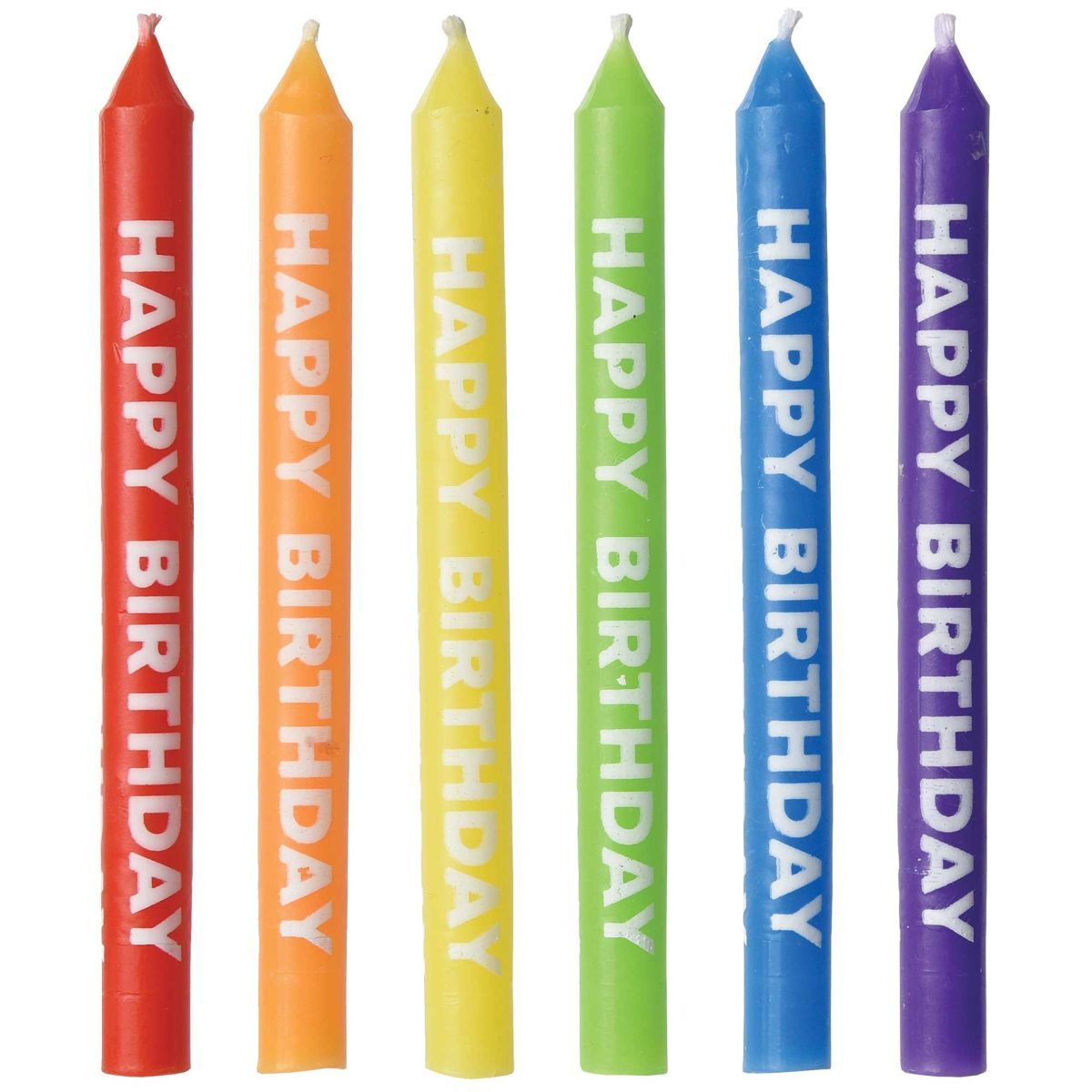 12 Pack Happy Birthday Rainbow Wax Candles - Multicoloured