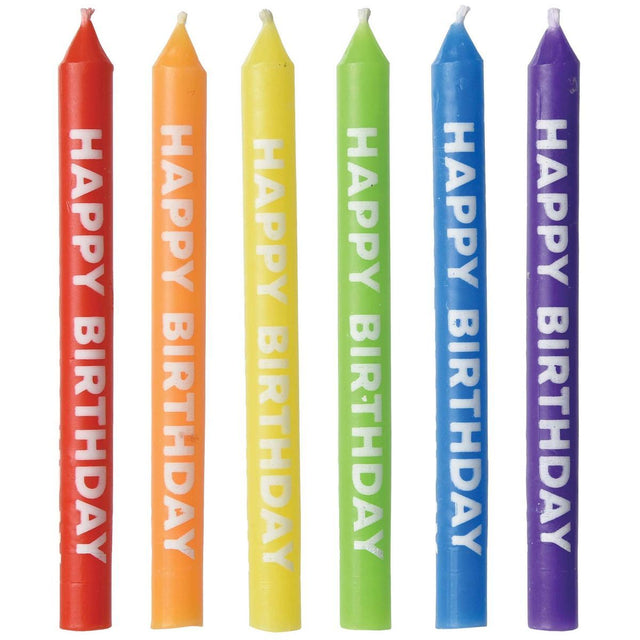 12 Pack Happy Birthday Rainbow Wax Candles - Multicoloured